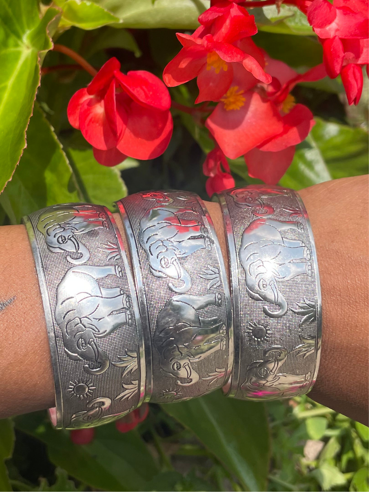 Chunky silver elephant bangles
