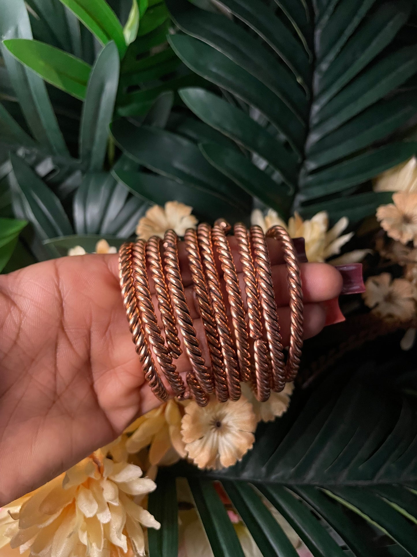 Red copper spiral bangles ✨