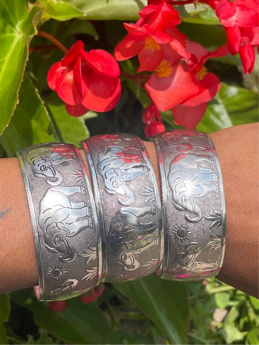 Chunky silver elephant bangles